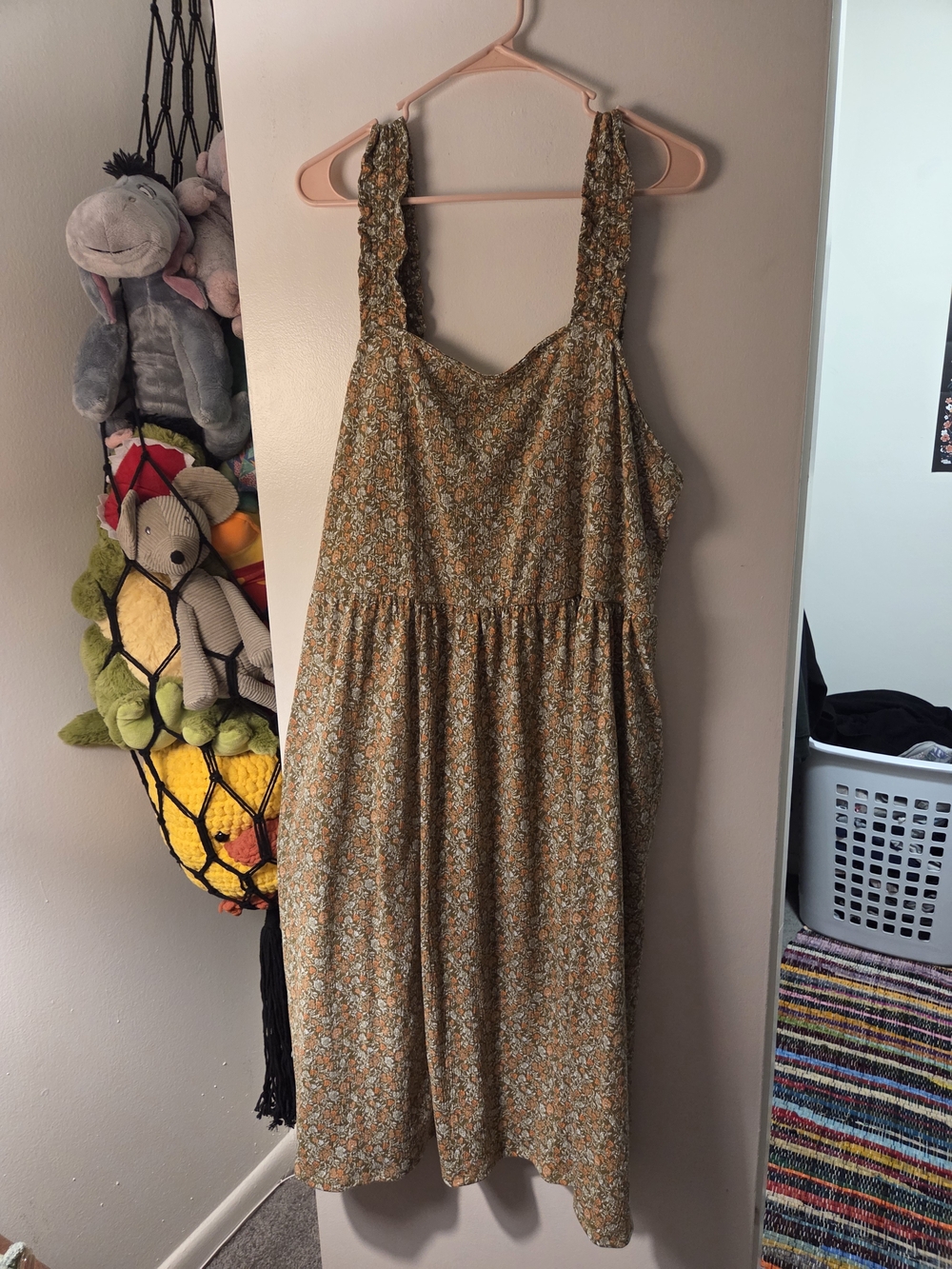 Ava & Viv Olive Green and Rust Floral Dress
